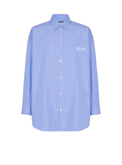 Balmain Relaxed Shirt With Stripes In Blue