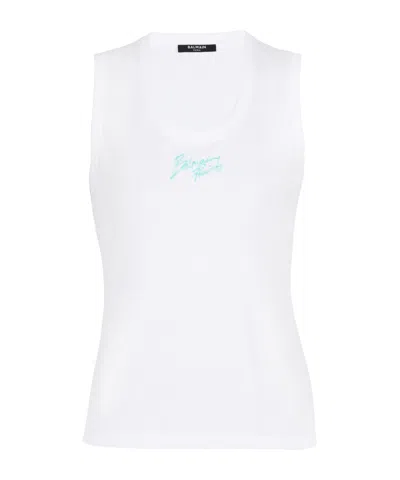 BALMAIN BALMAIN BRUSHED LOGO PRINTED RELAXED TANK TOP