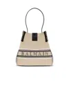 Balmain Release Bucket Bag In Canvas And Calfskin In Neutral