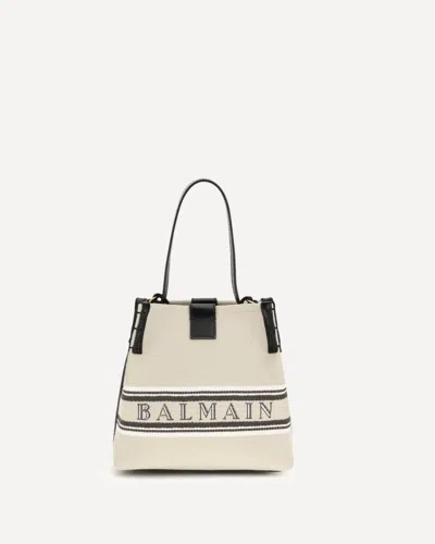 Balmain Release Bucket Bag In Canvas And Leather In White