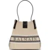 Balmain Women Release Bucket Bag In Canvas And Leather In Neutral