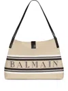 Balmain Medium Release Shopper Bag In Canvas And Calfskin In Red