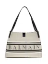Balmain Release Canvad And Leather Medium Tote In Gray
