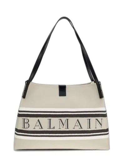 Balmain Release Canvad And Leather Medium Tote In Gray