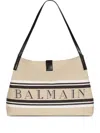 Balmain Medium Release Shopper Bag In Canvas And Calfskin In Sand