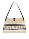 Balmain Medium Release Shopper Bag In Canvas And Calfskin In Sand