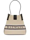 Balmain Release Bucket Bag In Canvas And Calfskin In Sand