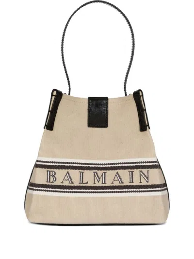 BALMAIN BALMAIN RELEASE CANVAS AND LEATHER BUCKET BAG