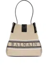 Balmain Release Bucket Bag In Canvas And Calfskin In Sand