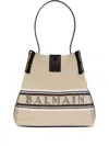 Balmain Release Bucket Bag In Canvas And Calfskin In Sand