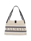 Balmain Medium Release Shopper Bag In Canvas And Calfskin In White