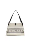 Balmain Medium Release Shopper Bag In Canvas And Calfskin In Pink
