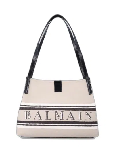 Balmain Release Small Canvas And Leather Tote In Neutral