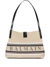 Balmain Release Small Canvas And Leather Tote In Sand
