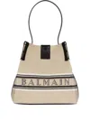 Balmain Release Bucket Bag In Canvas And Calfskin In Neutral