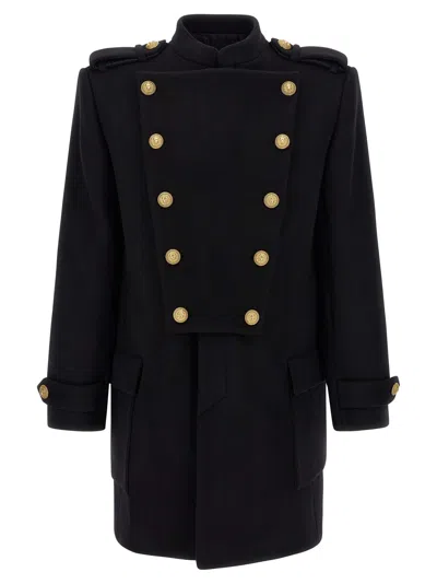 BALMAIN REMOVABLE PLASTRON COAT COATS AND TRENCH COATS BLACK