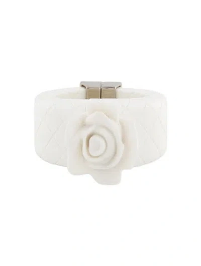 Pre-owned Balmain Resin Rose Cuff Bracelet, 6" In White
