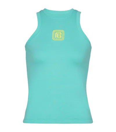 Balmain Logo-embroidered Racerback Tank Top In Blue