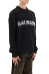 Balmain Black Crewneck Sweater With Maxi Logo Lettering On The Front And Brushed Effect In Wool Blen In Black