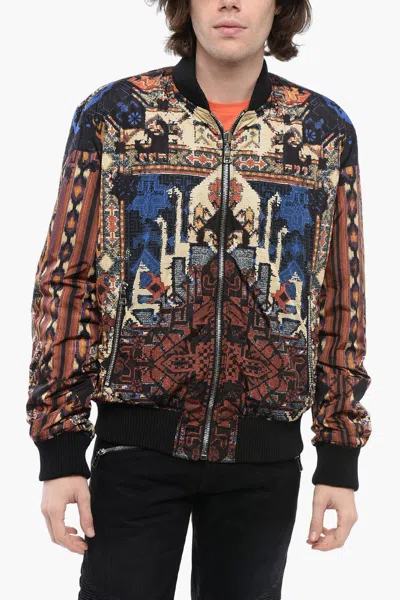 Balmain Reversible Carpet Nylon Bomber Jacket With Front Zip In Multi