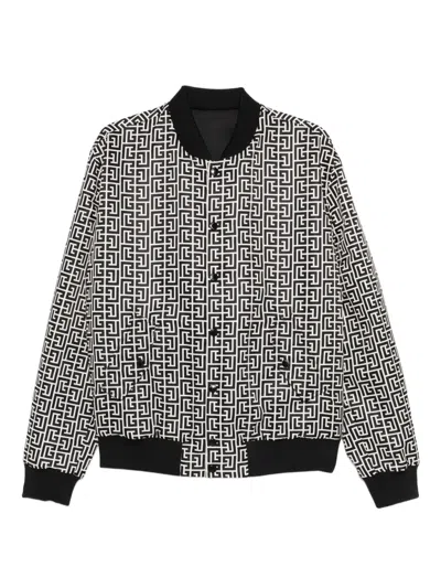 Balmain Reversible Patterned Bomber Jacket In Black