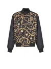 Balmain Chain Print Reversible Silk Bomber Jacket In Black