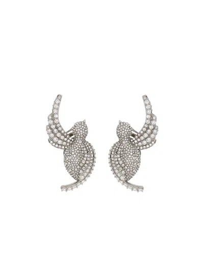 Balmain Rhinestone And Palladium Swallow Earrings In Silver