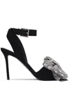 Balmain Suede Ruby Heels With Rhinestone Bows In Black