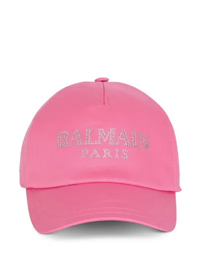 Balmain Kids' Rhinestone Cap In Burgundy