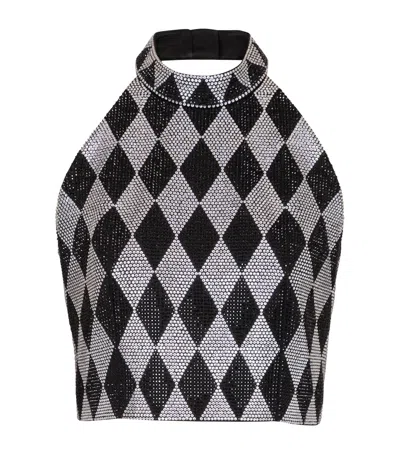BALMAIN RHINESTONE DIAMOND HALTERNECK TOP