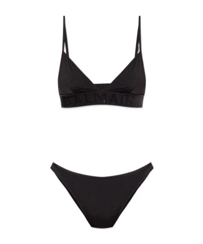 Balmain Rhinestone-embellished Bikini In Black