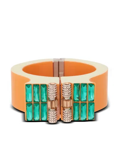 Balmain Rhinestone-embellished Chunky Bracelet In Orange