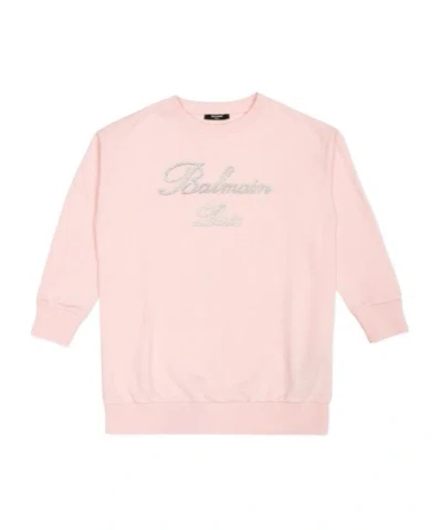 Balmain Kids' Rhinestone-embellished Cotton Sweatshirt In Pink