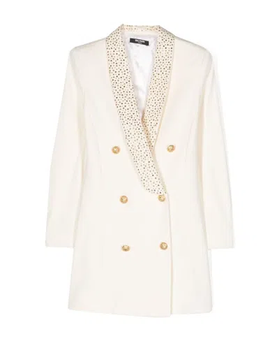 Balmain Rhinestone-embellished Double-breasted Blazer In White