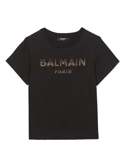Balmain Kids' Rhinestone-embellished Logo T-shirt In Black