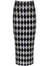 Balmain Stretch Silk Rhinestone Midi Skirt In Black
