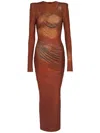Shop Balmain Rhinestone-embellished Printed Maxi Dress In Brown