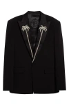 Balmain Long-sleeved Suit Coat In Black/ Crystal