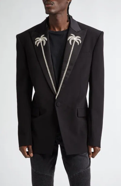 Balmain Rhinestone Palm Lapel Jacket In Black/crystal