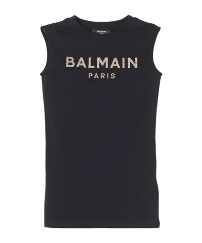 BALMAIN BALMAIN KIDS LOGO EMBELLISHED SLEEVELESS DRESS