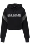 BALMAIN RHINSTONE-STUDDED CROPPED HOODIE WITH CRYSTAL CUPCHAINS