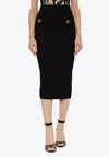 Balmain Ribbed High Waist Midi Skirt With Button Detailing In Black