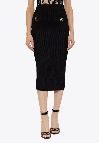 BALMAIN RIB KNIT MIDI PENCIL SKIRT