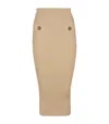 Balmain Ribbed Nude Viscose Blend Midi Skirt In Beige