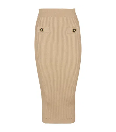 Balmain Ribbed Nude Viscose Blend Midi Skirt In Neutral