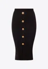 Balmain Black Skirt With Logo Buttons And Zip Closure In Black