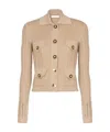 BALMAIN CROPPED RIBBED KNIT CARDIGAN WITH OPENWORK DETAILS