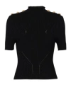 Balmain Six-button Rib Knit Top In Black