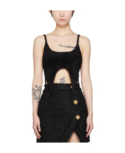 Balmain Rib Knitted Vest In Black