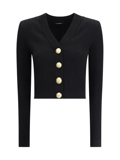 Balmain Ribbed And Braided Cardigan In Black